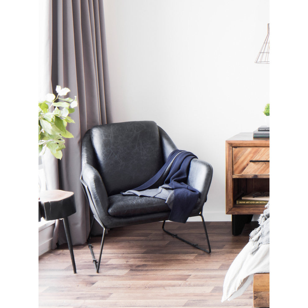 First of A Kind Greer Club Chair Onyx Black Leather