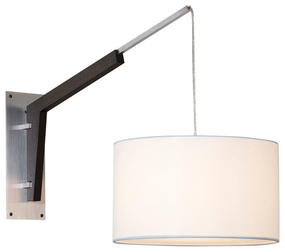 Talea 1-Light Articulate Wall Sconce, Dark Walnut/ White Shade, Aluminum Backplate