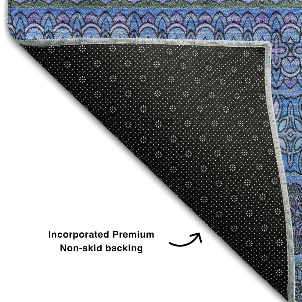 Premium Machine Washable Mayfield AMF527 Blue 1'8" x 2'6" Rug