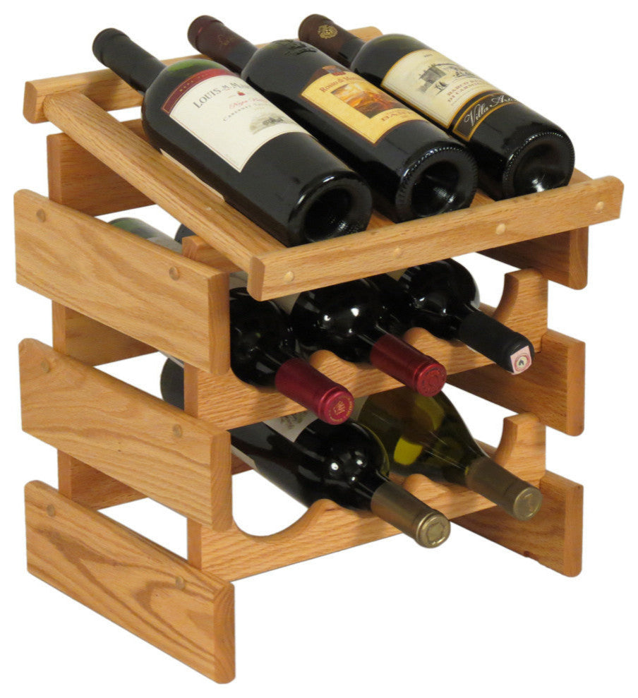 9 Bottle Dakota Wine Rack with Display Top, Light Oak