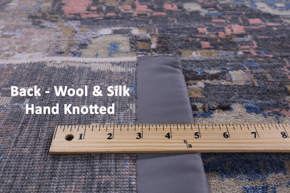 9' 0" X 11' 9" Abstract Hand Knotted Wool and Silk Rug Q7051