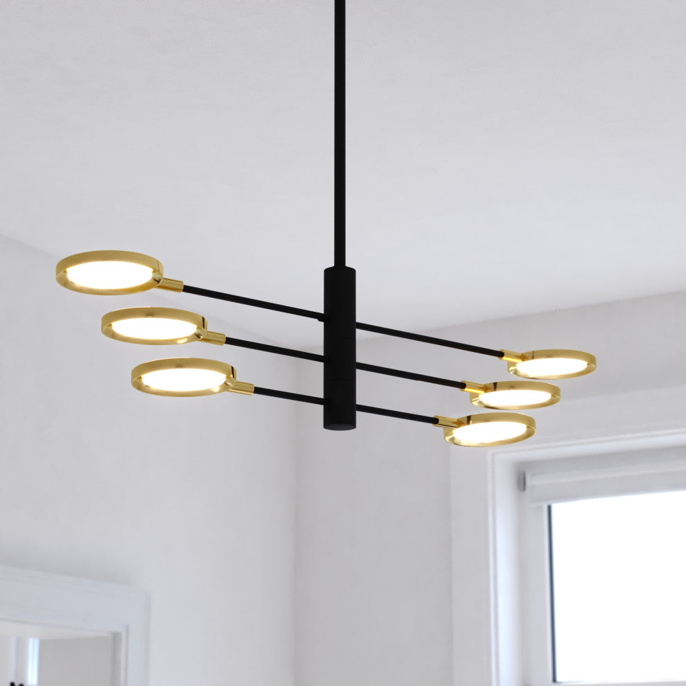 Cullerto 6-Light Matte Black/Gold Contemporary LED Pendant Light Adjustable Arms