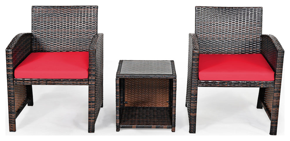Costway 3PCS Patio Rattan Wicker Furniture Cushion Sofa Coffee Table Red