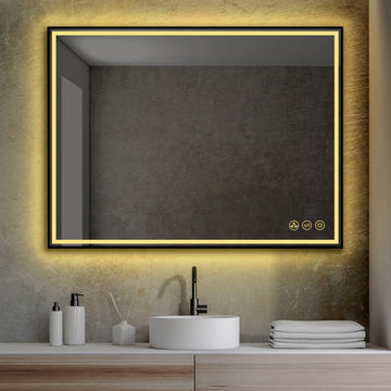 Fogless, Dimmable, Color Temperature Adjustable LED Mirror, Matte Black, 48x36