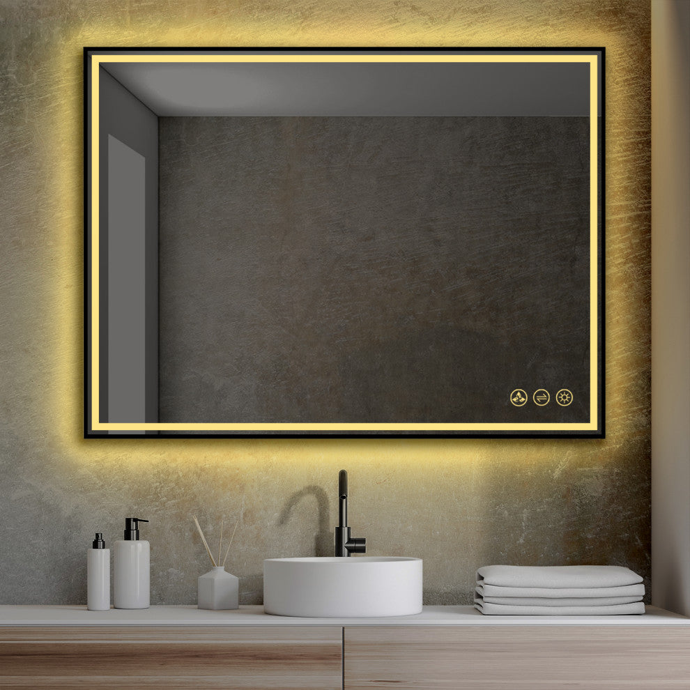 Fogless, Dimmable, Color Temperature Adjustable LED Mirror, Matte Black, 48x36