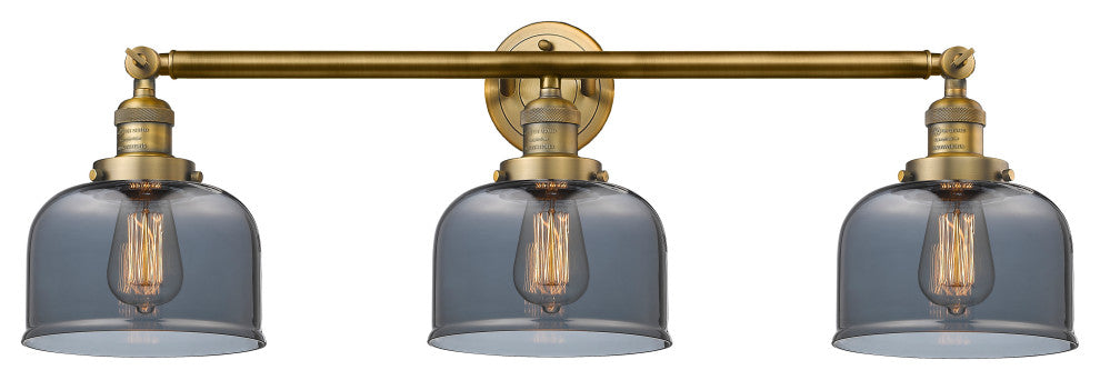 Bell 3-Light 32" Bath Vanity Light, LED, Brushed Brass, Plated Smoke