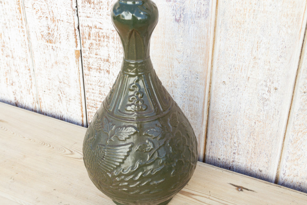 Chinese Amphora Shaped Green Vase