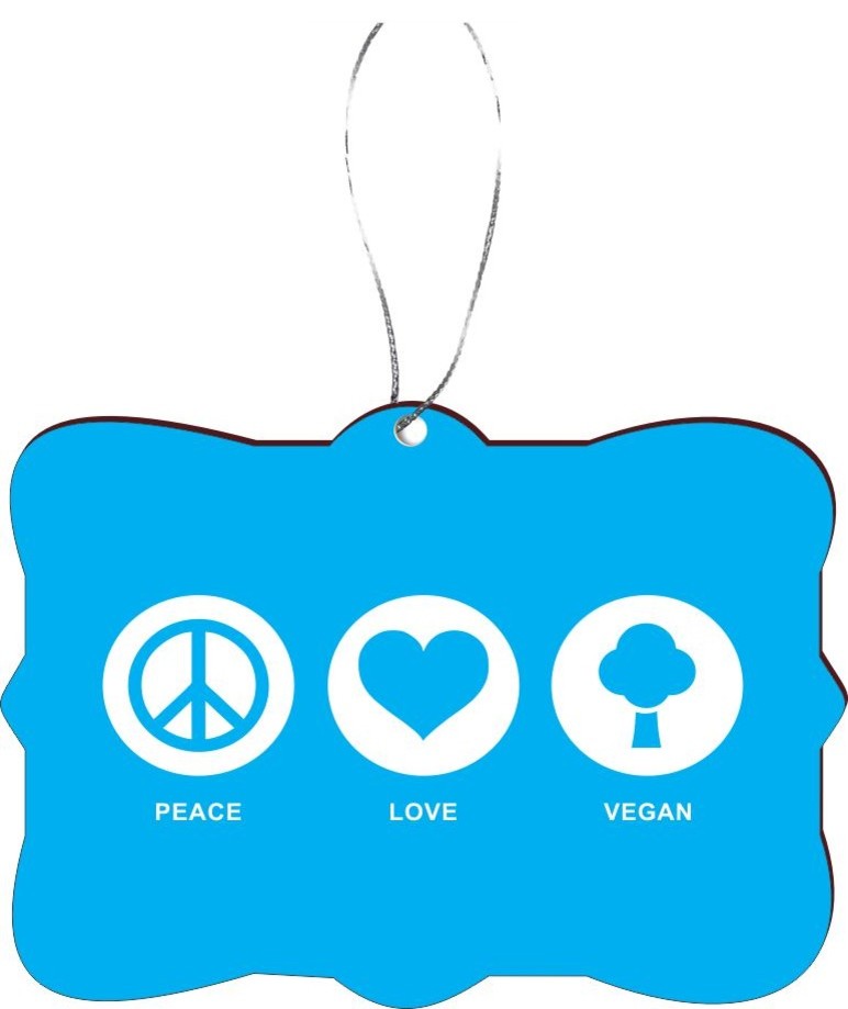 Peace Love Vegan Sky Blue Design Rectangle Christmas Tree Ornament