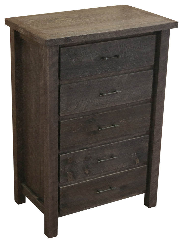 Barnwood Style Timber Peg 5-Drawer Chest, Dusk