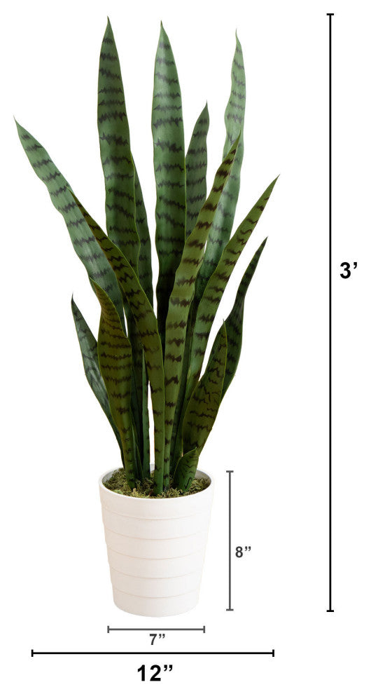 3ft. UV Resistant Artificial Sansevieria Plant, White Decorative Planter
