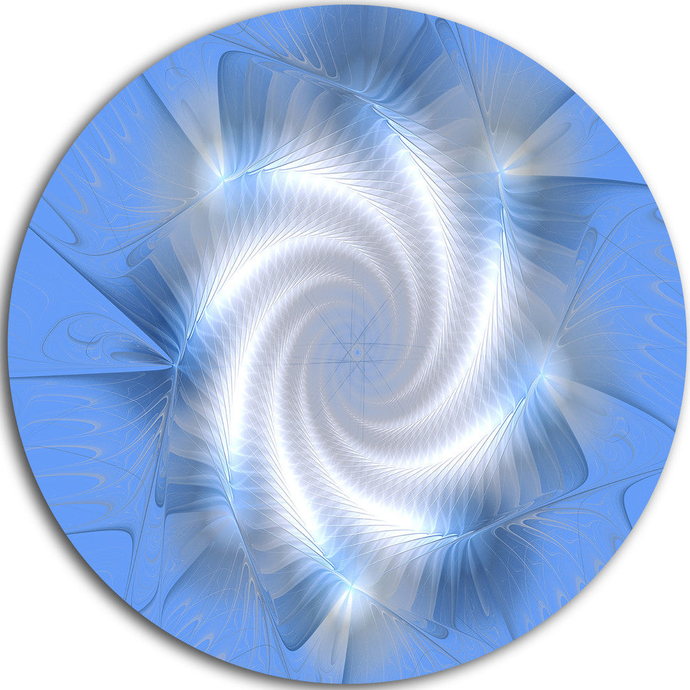 White And Blue Fractal Star Flower, Floral Round Metal Wall Art, 23"