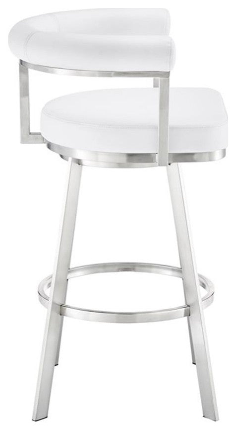 Armen Living Magnolia 26" Stainless Steel & Faux Leather Counter Stool in White