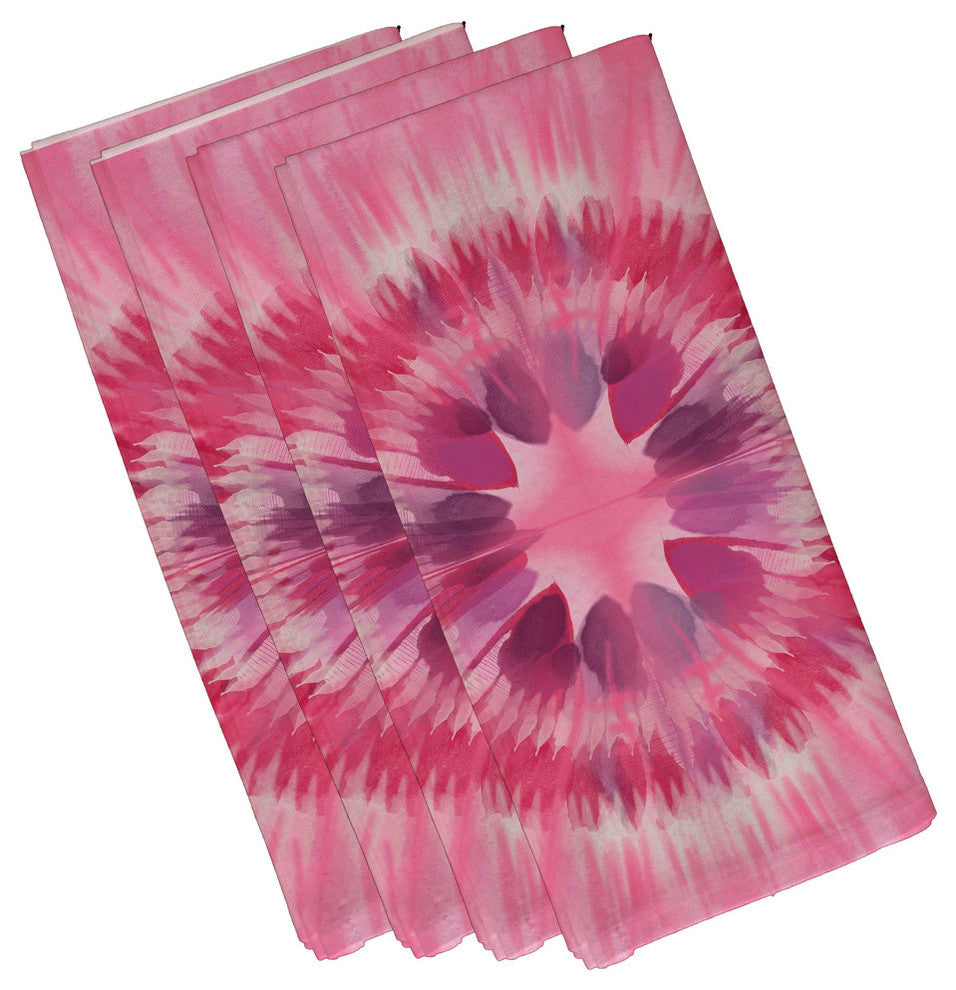 Shibori Burst, Geometric Print Napkin, Green, Set of 4, Pink