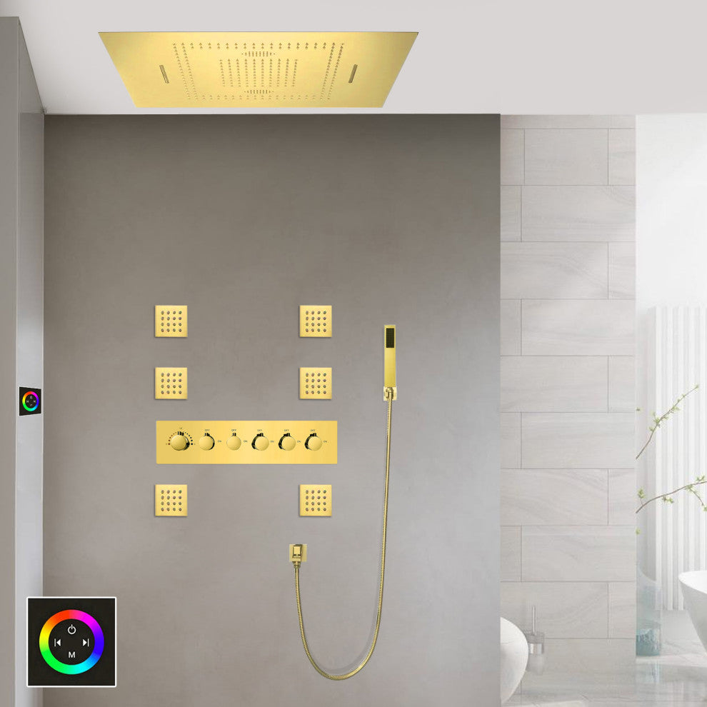 LED Rainfall Mist Shower System With Hand Shower, Touch Panel Light