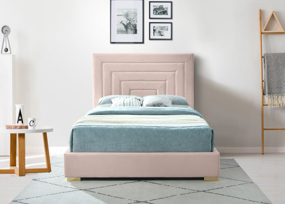 Nora Velvet Upholstered Bed, Pink, Queen