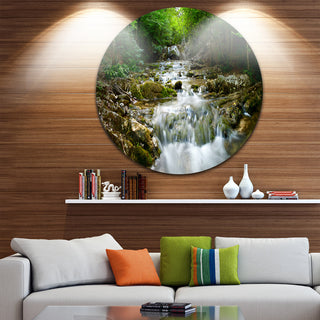 Natural Spring Waterfall, Landscape Photo Large Disc Metal Artwork, 23"