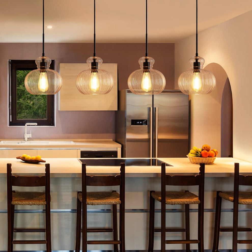 Farmhouse Kitchen Island Pendant Light Glass Globe Pendant Lamp Lighting