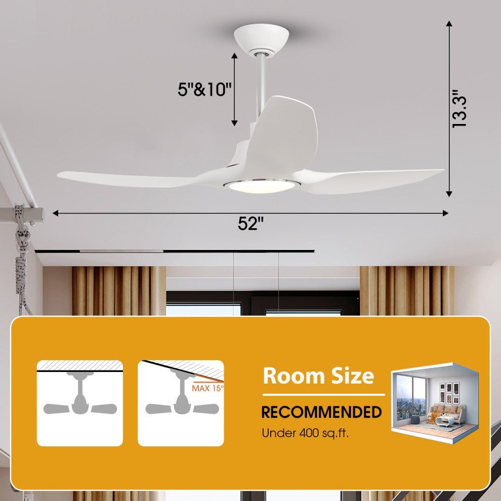52-inch Modern White LED Smart Ceiling Fan with Remote