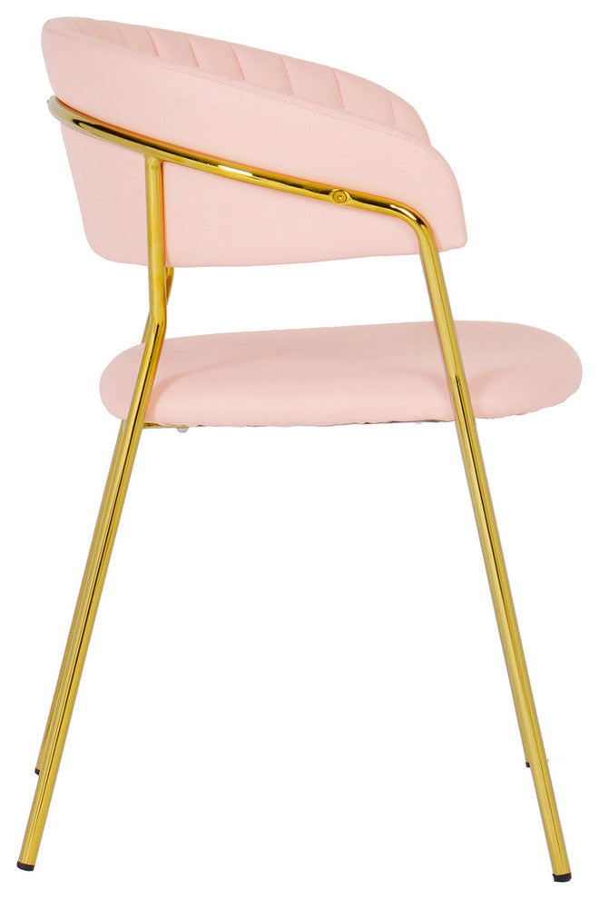Faux Blush Pink Leather Dining Chair, Contemporary Modern Gold Side Chair SetOf2