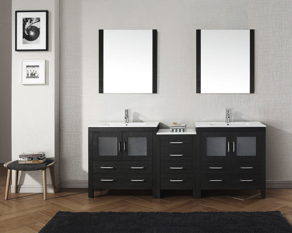 Virtu Dior 82" Double Bathroom Vanity, Zebra Gray, Faucet, Mirrors