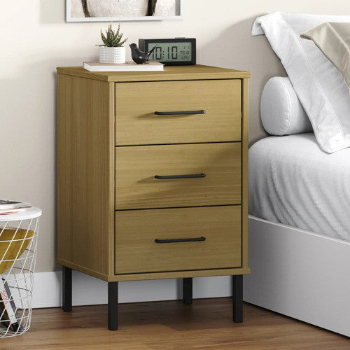 vidaXL Nightstand Bedside Cabinet with 3 Drawers Brown Solid Wood Pine OSLO