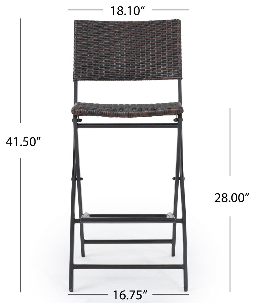 GDF Studio Marinelli Outdoor Multibrown Wicker Bar Stools, Set of 4