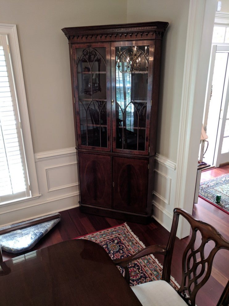 Traditional Mahogany Corner China Cabinet by Leighton Hall