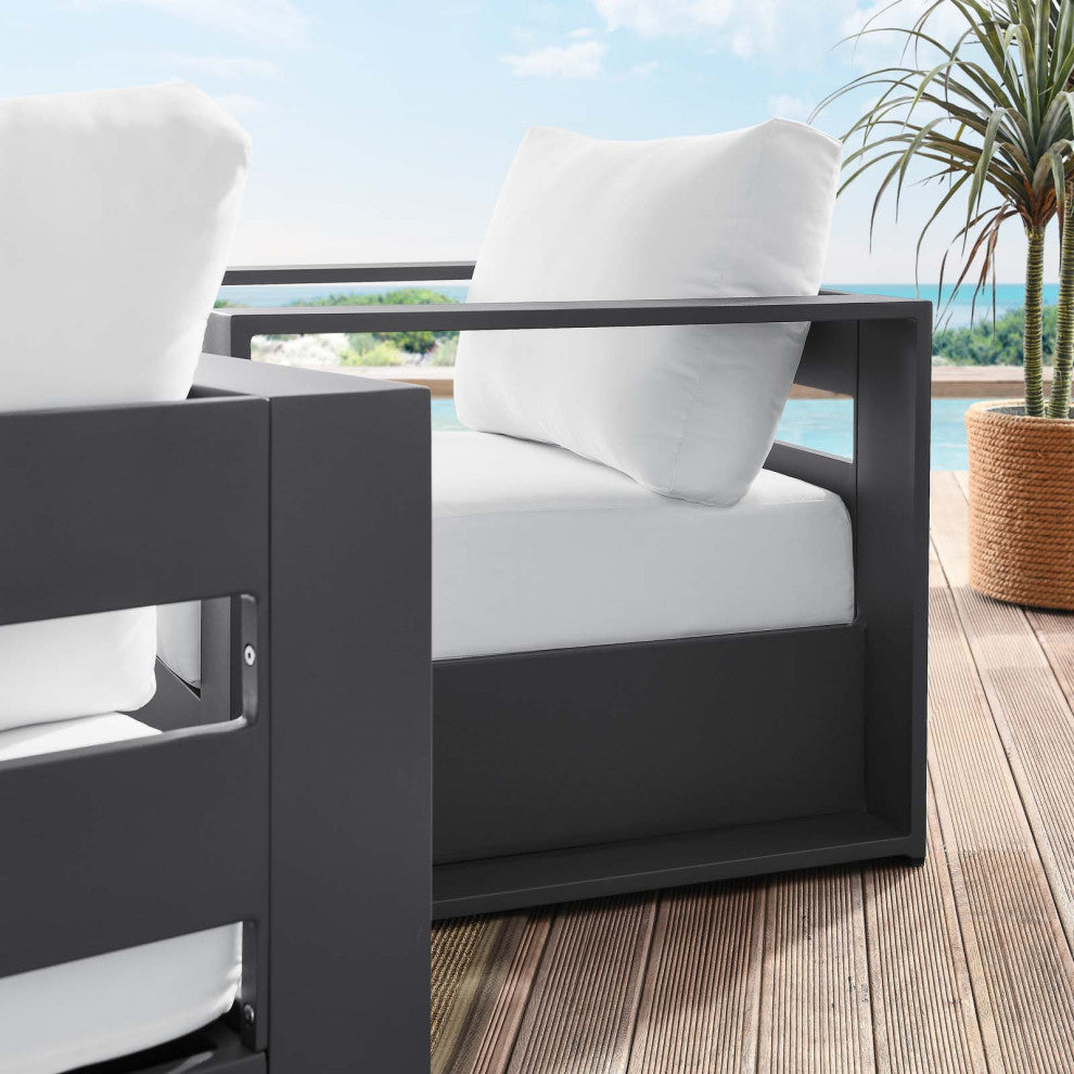 Lounge Chair Armchair, White, Aluminum, Modern, Outdoor Patio Hospitality