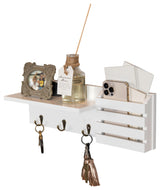 Danya B. Utility Shelf With Pocket and Hanging Hooks, White