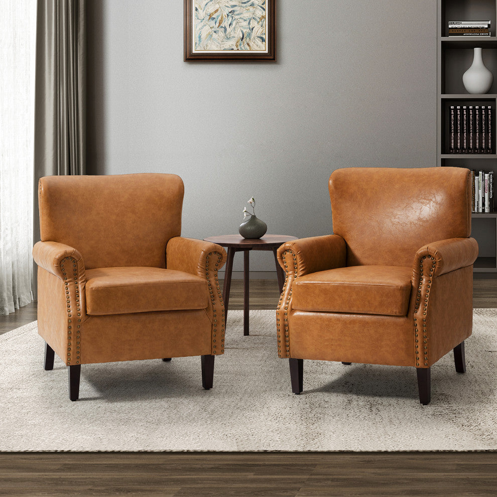 Jose Vegan Leather Armchair Set Of 2, Camel
