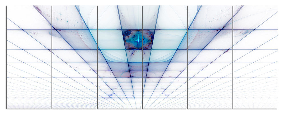 Light Blue Laser Protective Grids, Abstract Canvas Art Print, 70"x28", 6 Panels