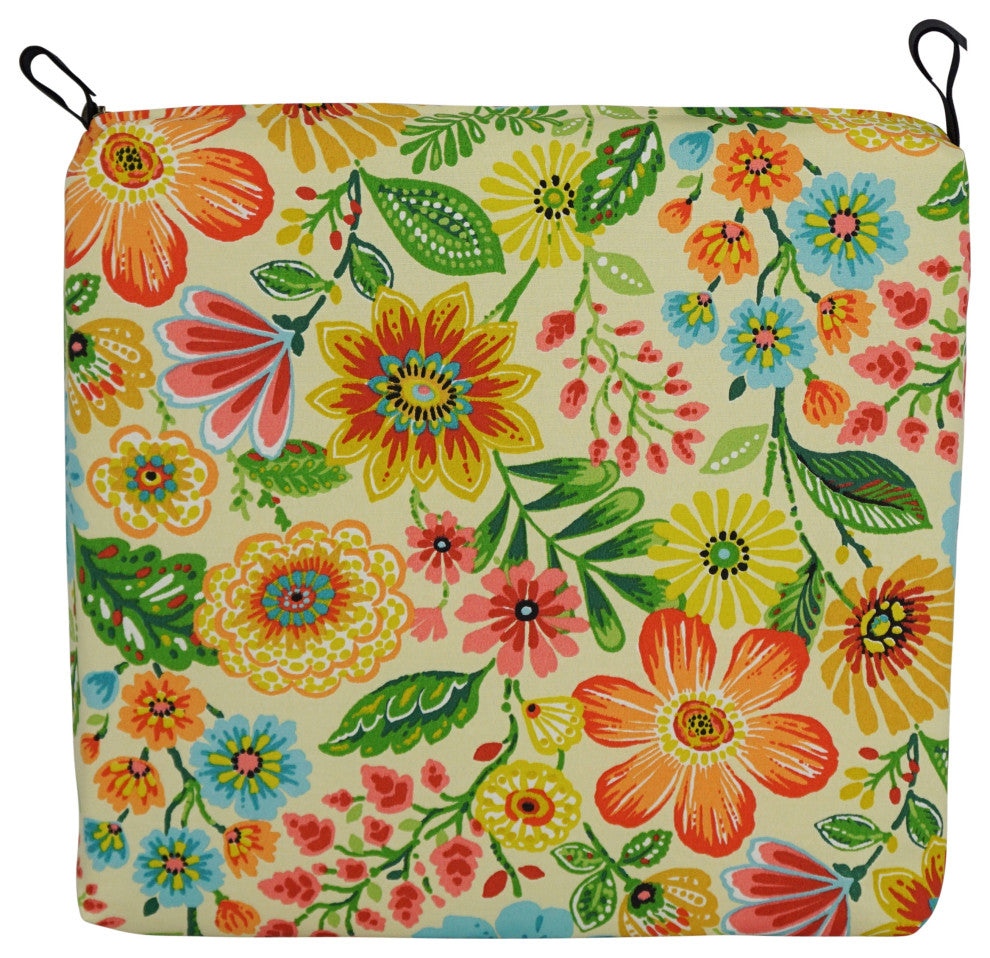 20"X19" Patterned Outdoor Polyester Chair Cushions, Set of 2, Gregoire Chamomile