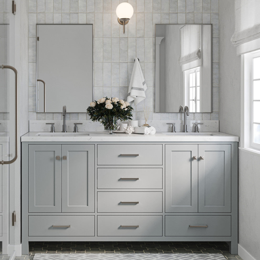 Ariel Cambridge 66" Double Rectangle Sinks Vanity, Carrara Quartz
