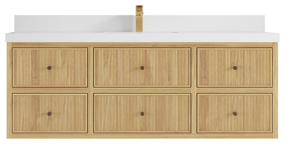 Sonoma Floating 60 Single Sink in Light Natural with 2" White Quartz