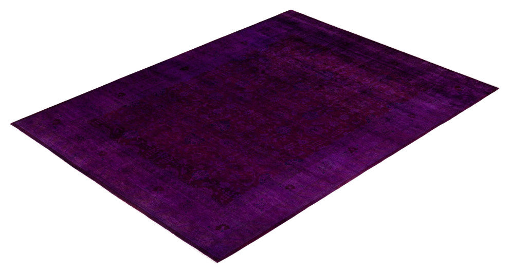 Overdyed One-of-a-Kind Hand-Knotted Area Rug Purple, 9' 1" x 12' 5"