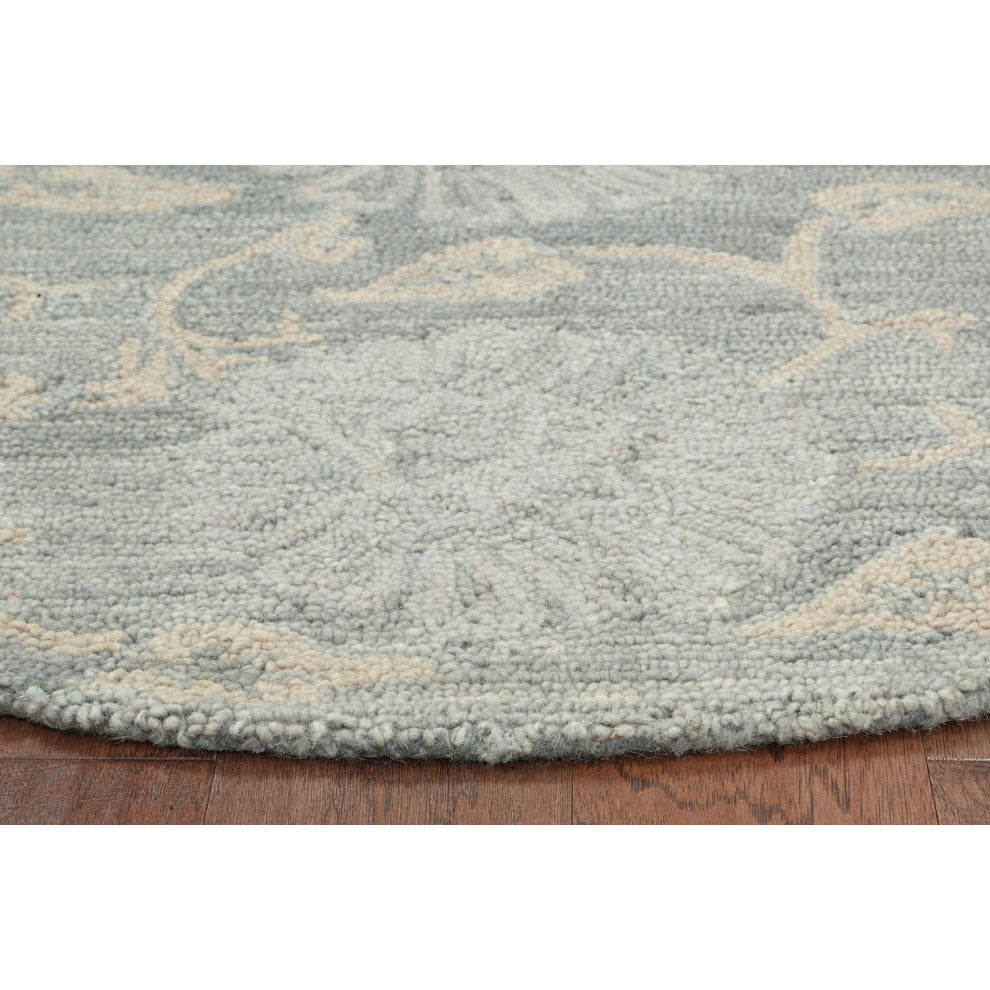 6" Gray Floral Vines Round Area Rug