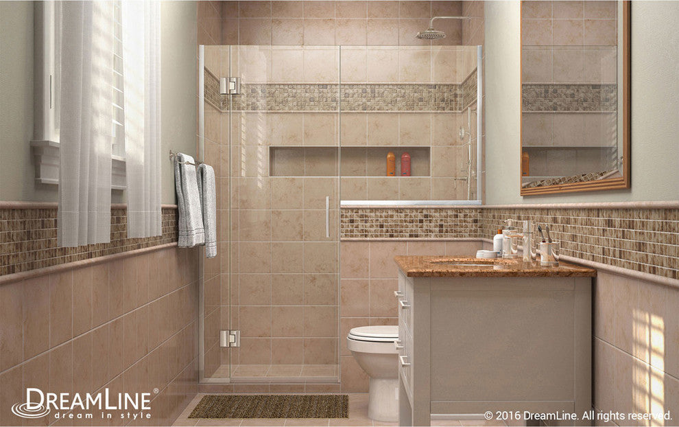 Unidoor-x 65-65.5"x72" Hinged Shower Door, Chrome, Buttress Panel 34"