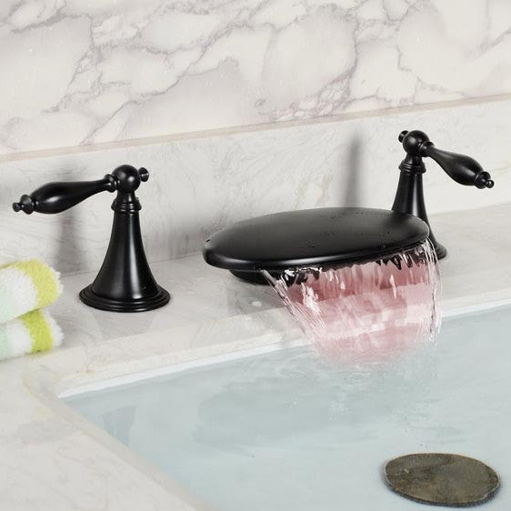 Solid Brass Body Oil Rubbed Bronze LED Bathroom Sink Deck Mounted Mixer Tap