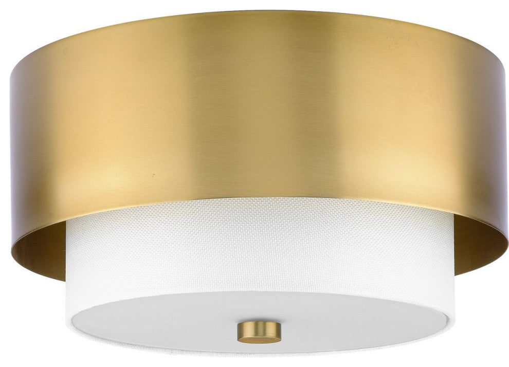 Silva Collection Two-Light Brushed Nickel White Linen Shade 14" Flush Mount, Brushed Bronze