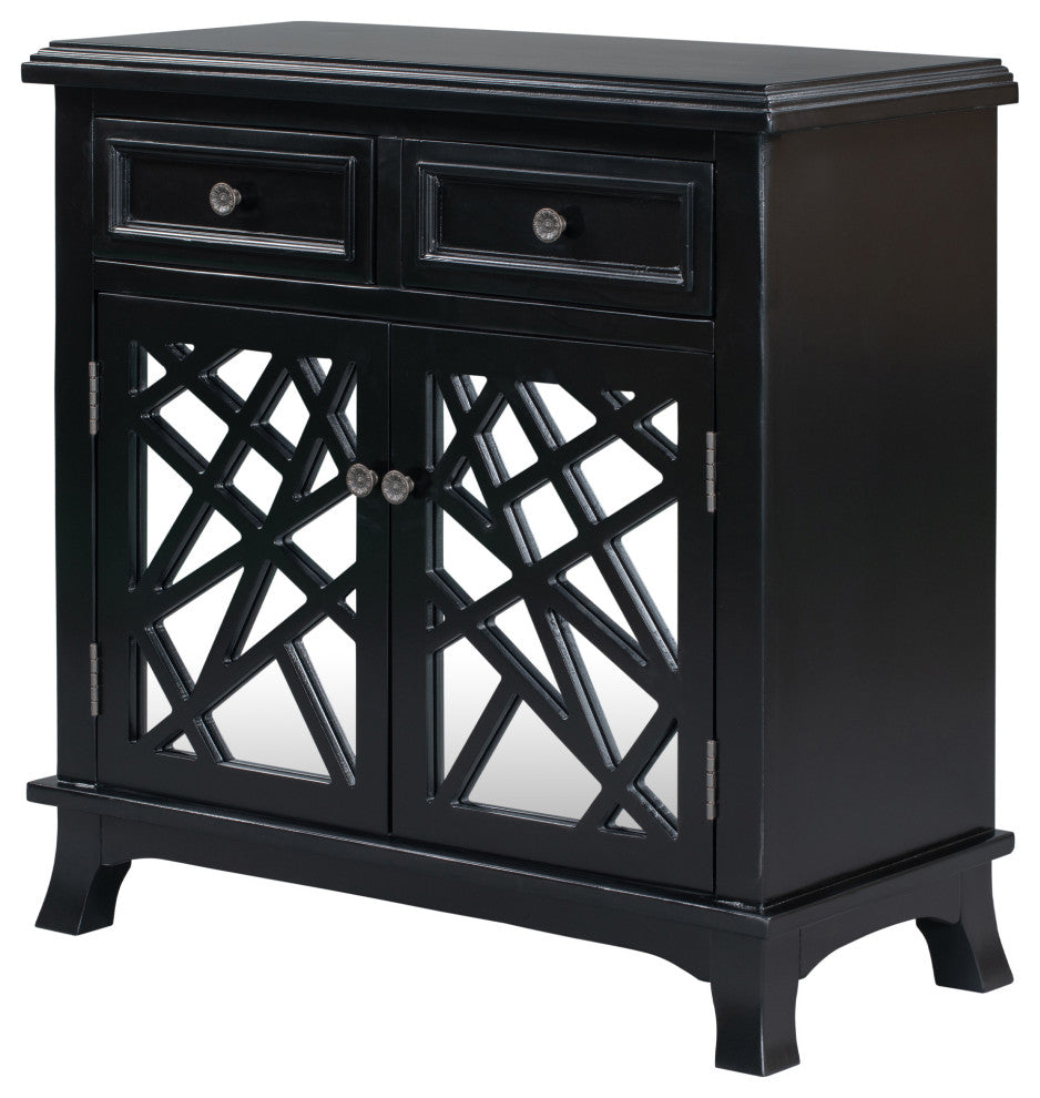 Wood Double Door Accent Cabinet with 2 Drawers, Black, 30'' X 14''