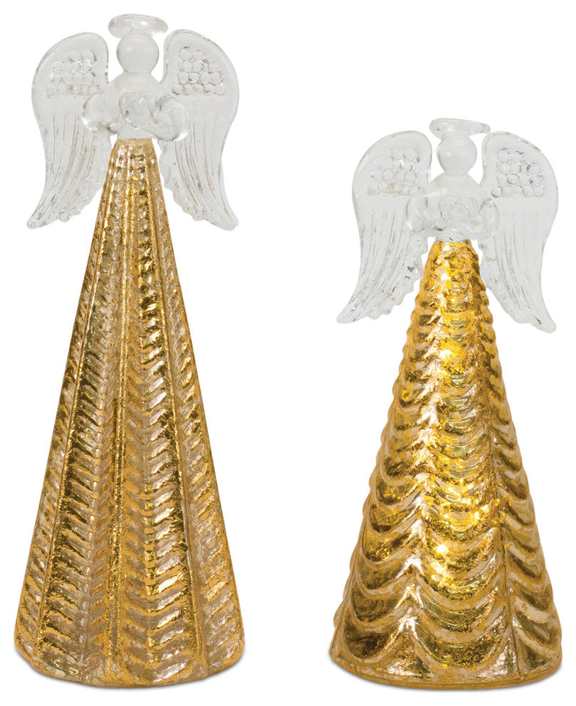 LED Textured Glass Angel Decor, 2-Piece Set