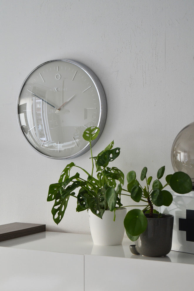 Glamour Metal Dome Wall Clock, Grey/Silver
