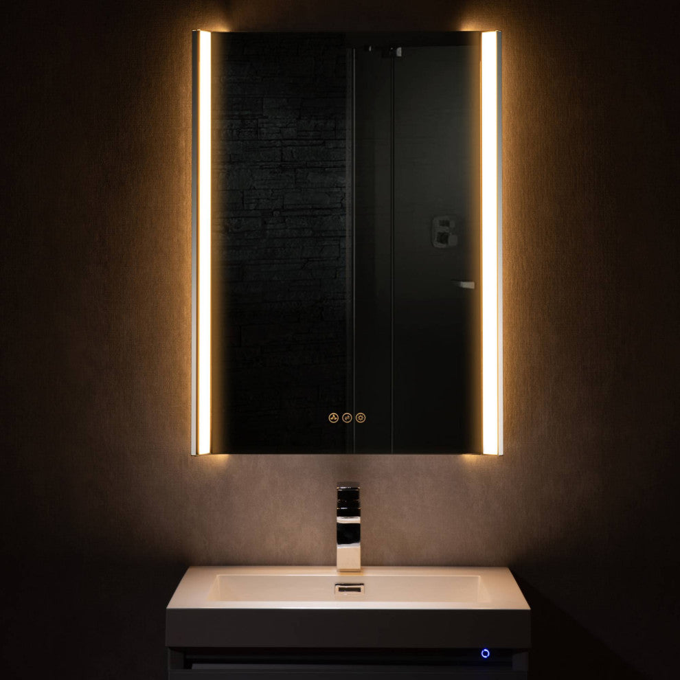 LED Antifog Bathroom Mirror, Dimmer, Adjustable Color, Chrome, 24x32