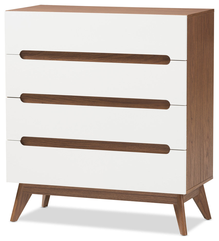 Calypso Mid-Century Modern White and Walnut Wood 4-Drawer Storage Chest