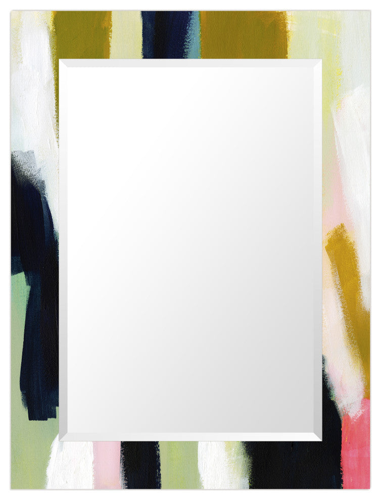 "Sunder" Beveled Mirror on Printed Abstarct Tempered Art Glass, 40x30"