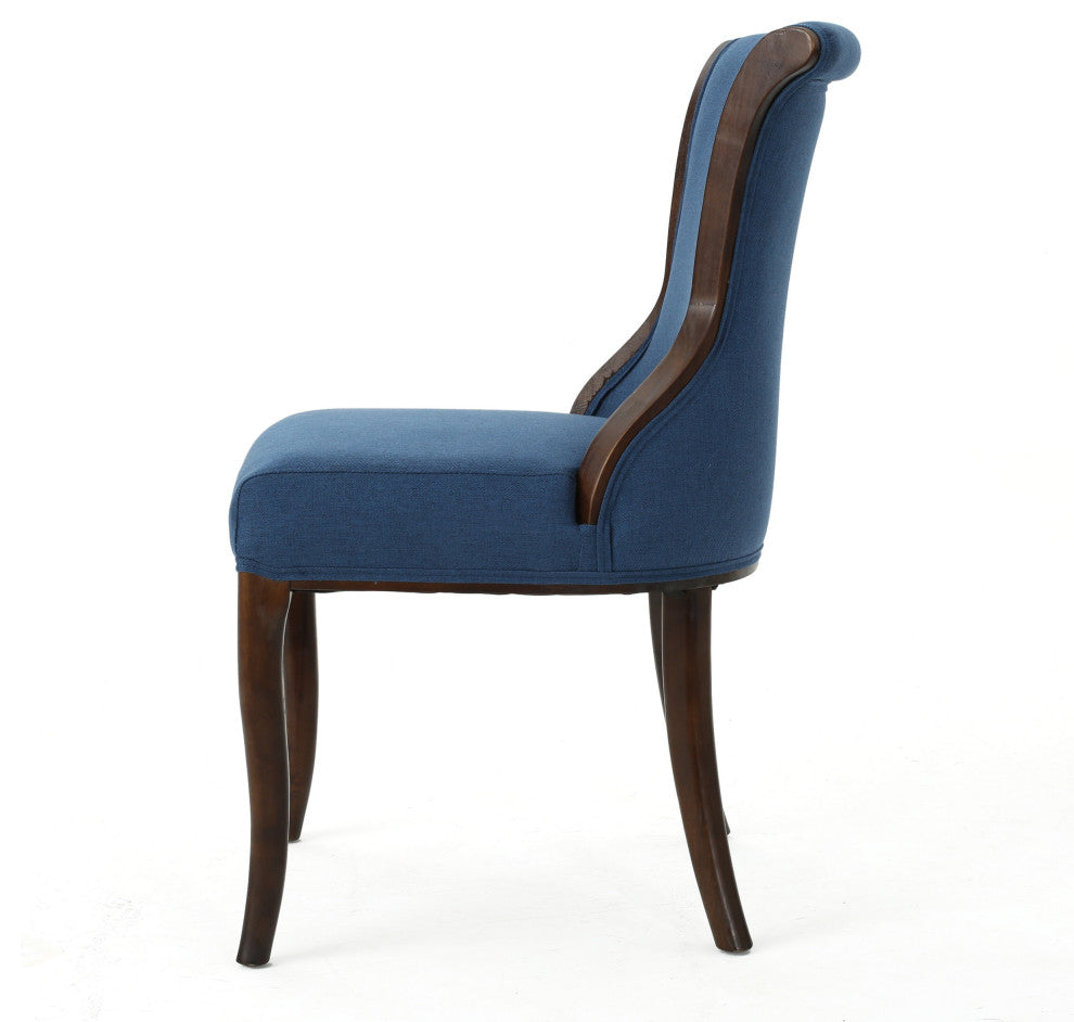 GDF Studio Lexia Plush Classic Fabric Dining Chair, Dark Navy