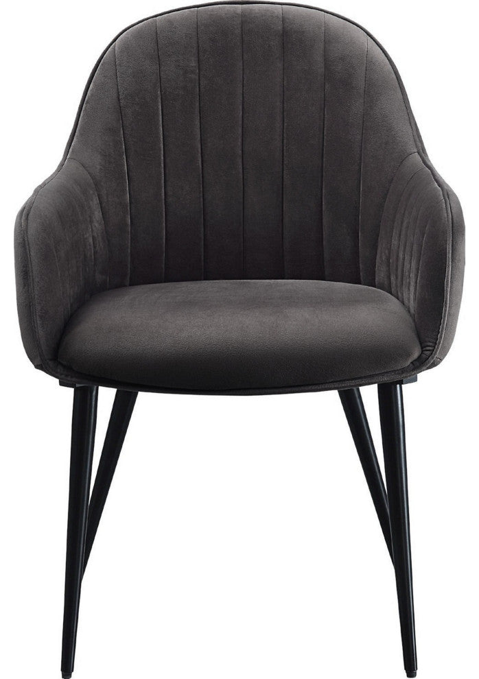 Benzara BM250260 S/2 Side Chair With Channel Tufting & Round Tapered Legs, Gray