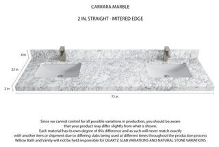 Sonoma 72 Double Sink Reeded Bath Vanity in Black 2" Carrara Marble