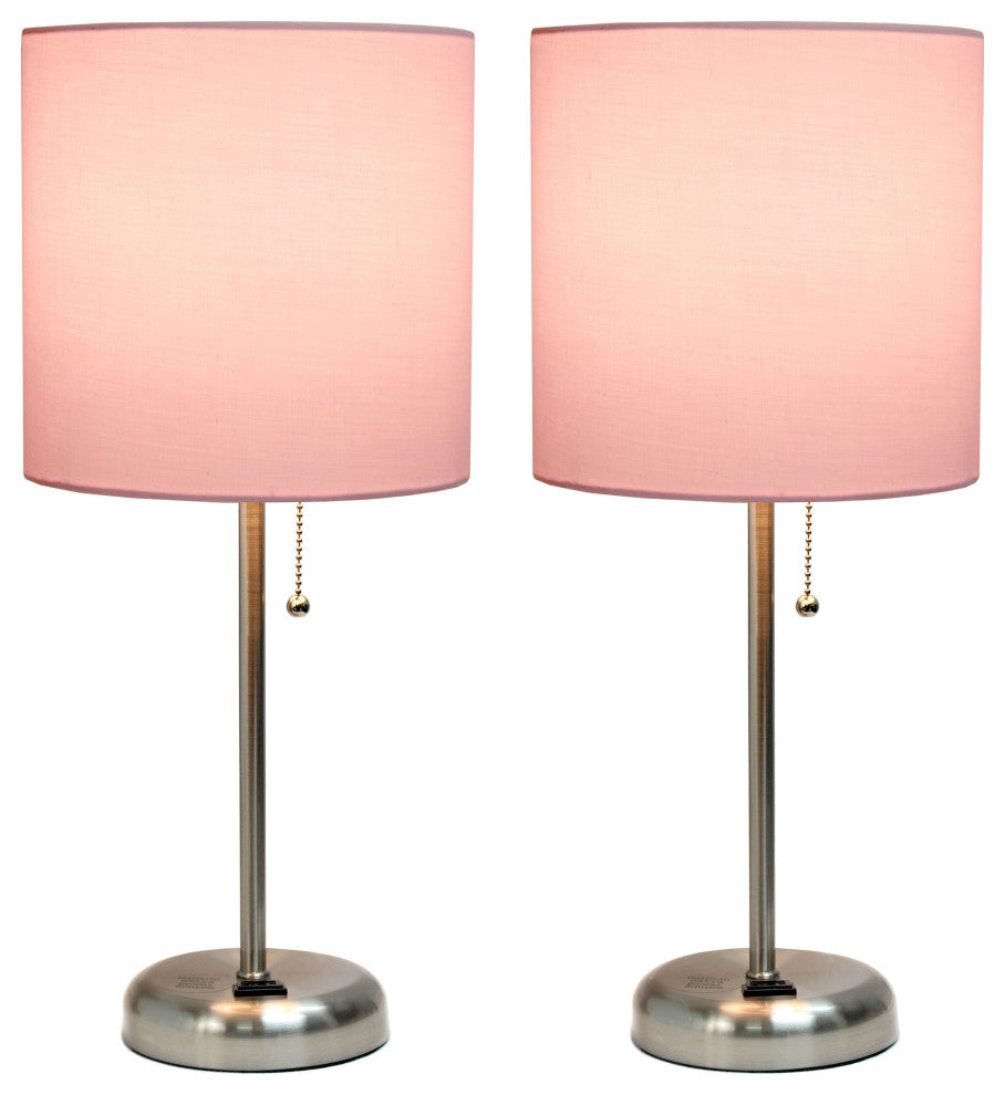 LimeLights Stick Lamp with Charging Outlet and Fabric Shade Two Pack Set