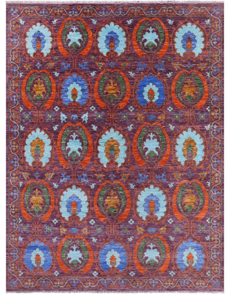 9' 2" X 12' 1" Handmade William Morris Wool Rug - Q15424